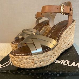 Sam Edelman Wedge Sandal in tan and gold, worn once!!